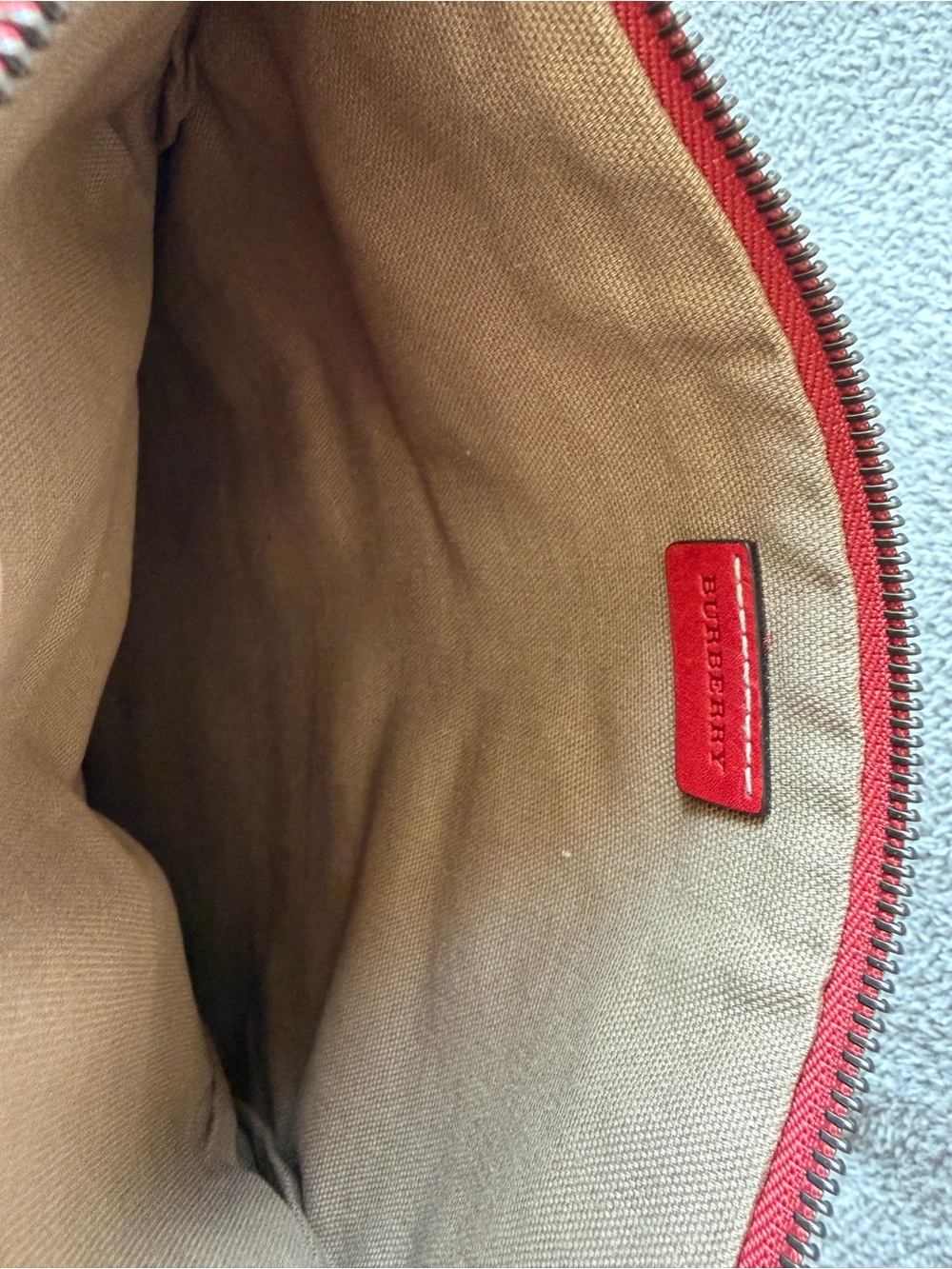 Burberry House Check Jute Clutch Crossbody Red Leather Trim - Picture 13 of 13